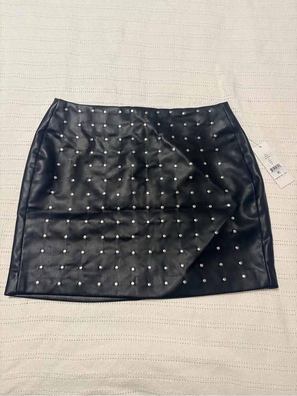 DKNY Black Faux Leather Mini Skirt with Silver Studs